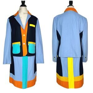 Harve Benard | Women | Vintage 80s 90s Color Block Wool Blend Skirt Set | 16/14